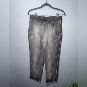 Bella Dahl Tencel Lyocell Grey Washed Fringe Trim Straight Leg Pants Sz S GUC